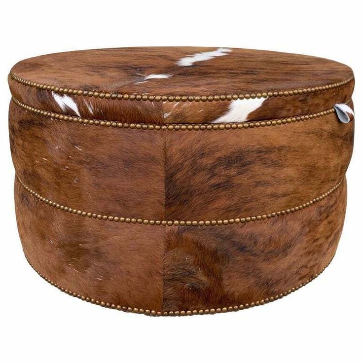 Brown Faux Leather Tufted Round Wood Ottomans With Regard To Most Up To Date Round Coffee Table/ottoman Or Bar Upholstered In Brown Cowhide Leather (View 10 of 10)