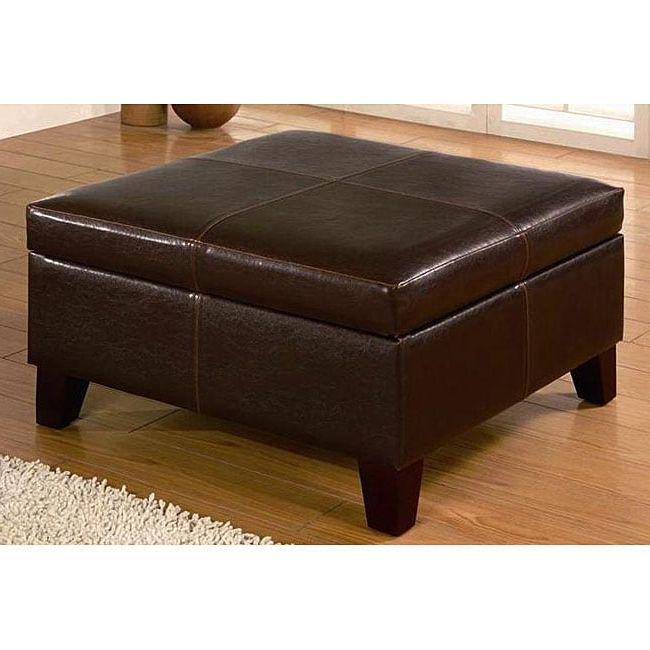 Brown Leather Square Pouf Ottomans For Current Dark Brown Square Ottoman Storage Bench – 11911388 – Overstock (View 2 of 10)