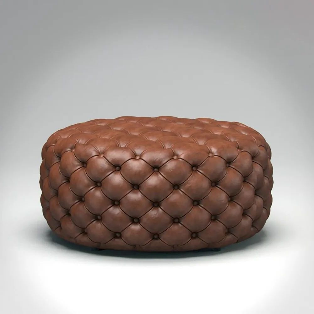 Brown Ottoman Round Pu Leather Tufted Upholstered Stool In Small Pertaining To Most Current Brown Faux Leather Tufted Round Wood Ottomans (View 7 of 10)