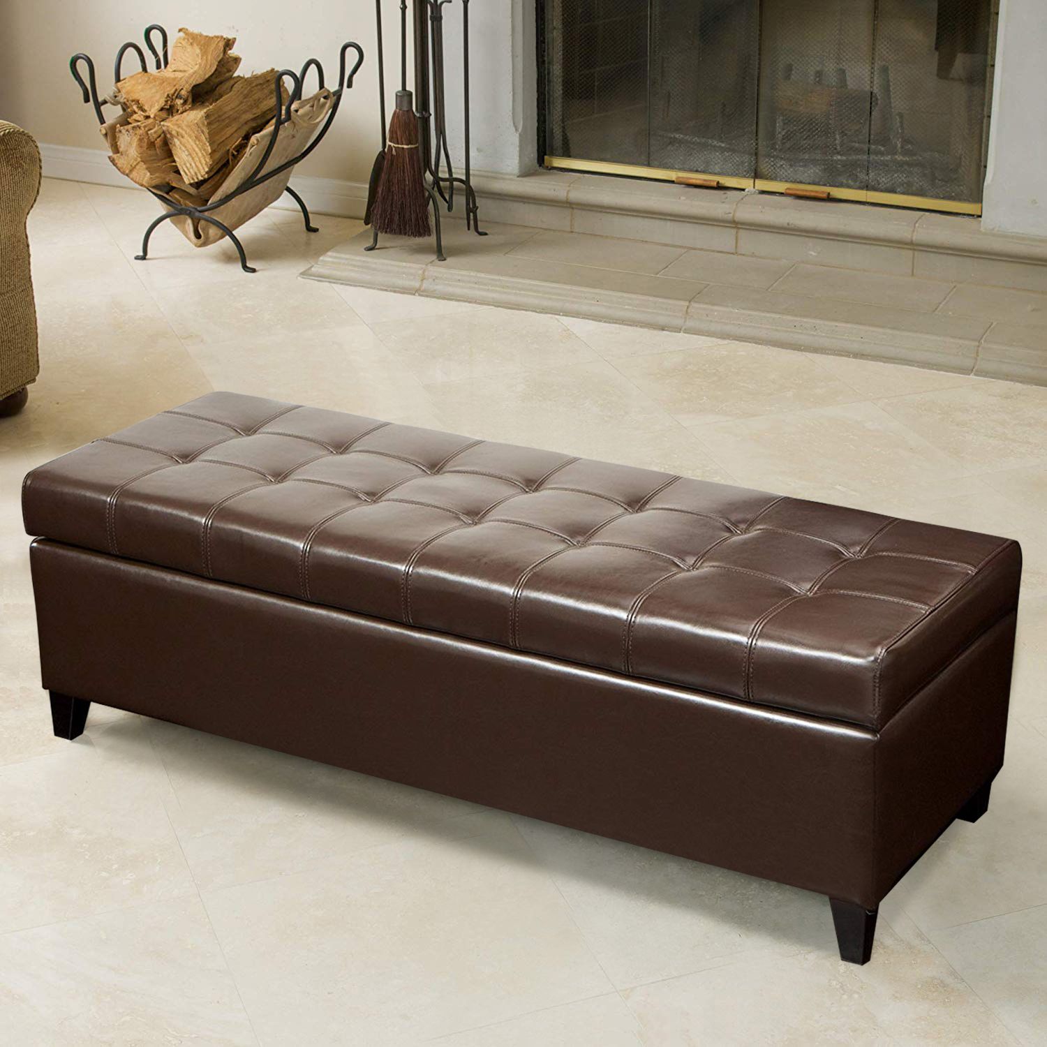 Brown Tufted Pouf Ottomans Within 2017 Joveco Leather Accents Rectangular Tufted Storage Ottoman Footstool (View 7 of 10)