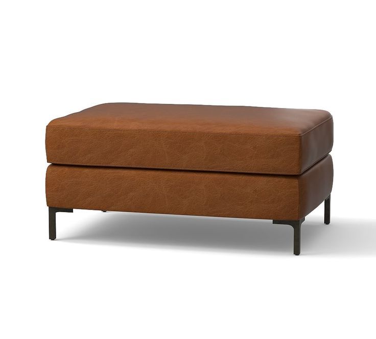 Caramel Leather And Bronze Steel Tufted Square Ottomans With Regard To Most Up To Date Jake Leather Ottoman, Down Blend Wrapped Cushions, Nubuck Black (View 8 of 10)