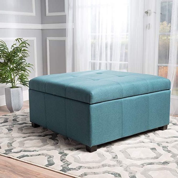 Carlyle Dark Teal Fabric Storage Ottoman Review (View 3 of 10)