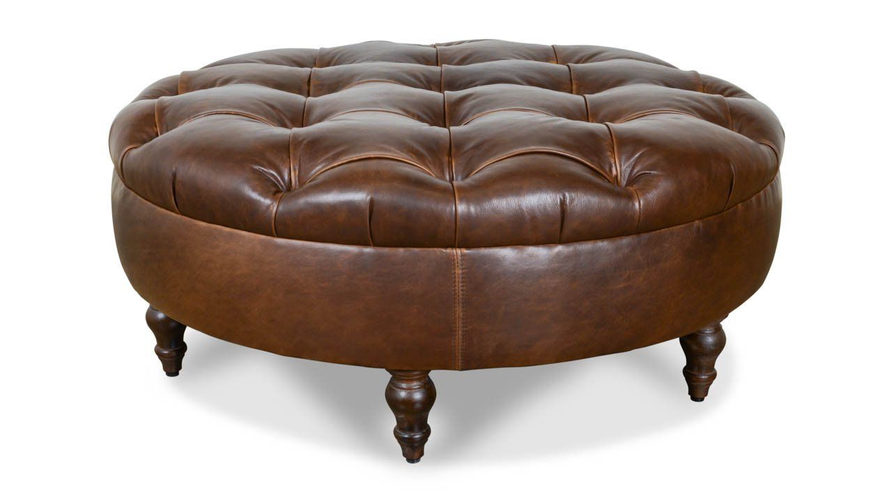 Chesterfield Round Leather Ottoman – Made In Usa (View 3 of 10)