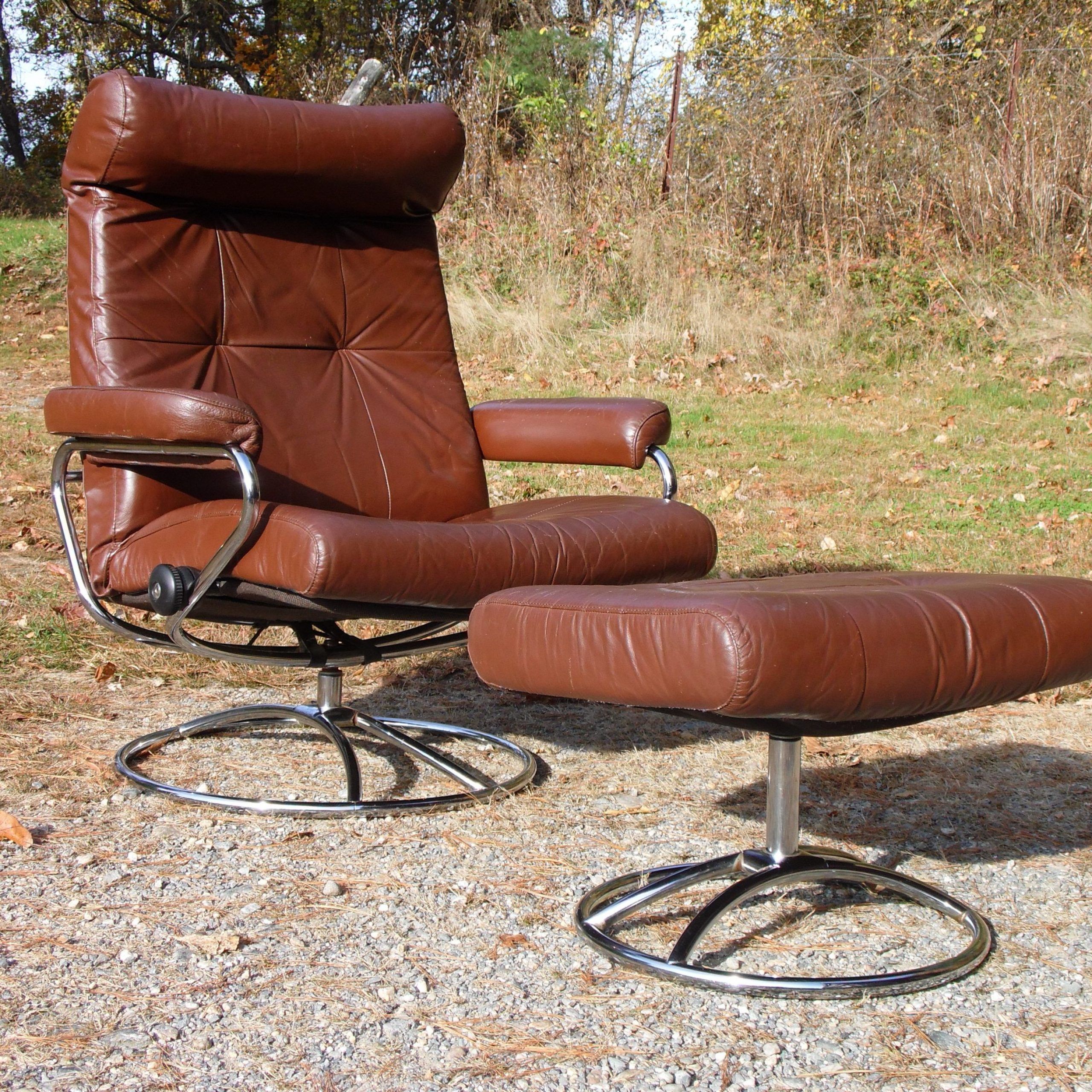 Chrome Swivel Ottomans Inside Well Known Vintage Mid Century Modern Ekornes Stressless Lounge Chair & Ottoman (View 1 of 10)