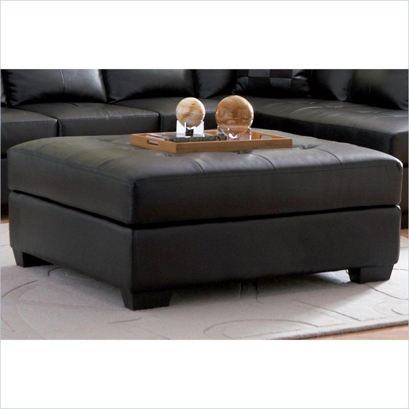 Coaster Darie Tufted Faux Leather Square Ottoman In Black (View 8 of 10)