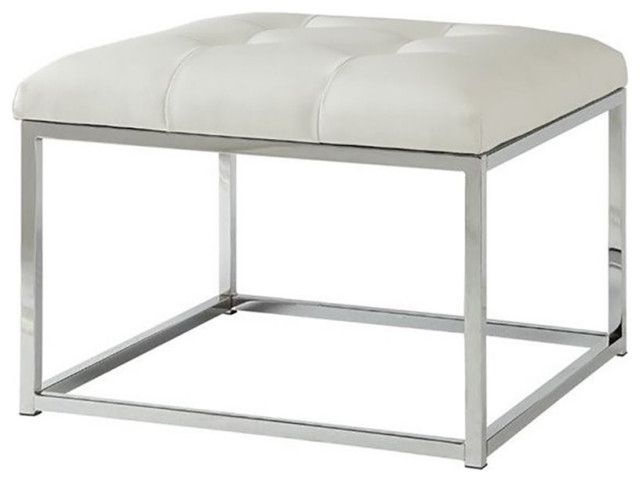 Coaster Faux Leather Tufted Square Ottoman In White – Contemporary Inside Most Up To Date White Leather And Bronze Steel Tufted Square Ottomans (View 6 of 10)