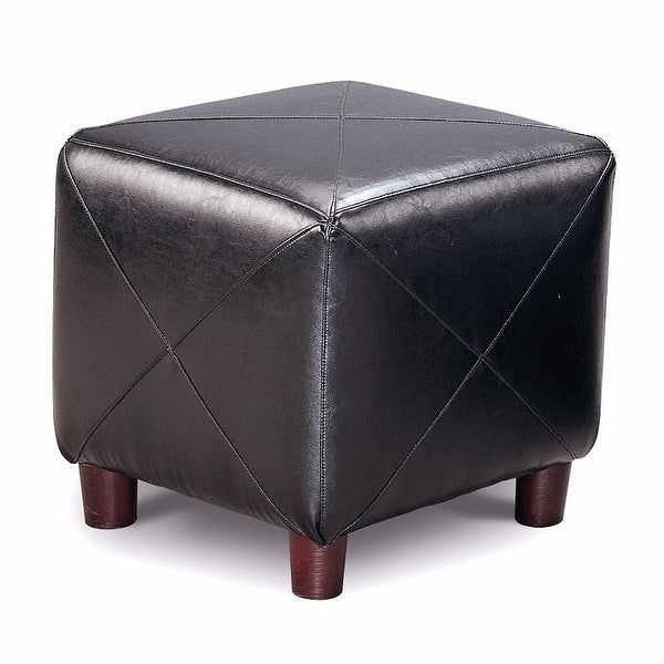 Contemporary Leather Cube Ottoman, Black – Overstock – 23350068 In Best And Newest Black Leather And Gray Canvas Pouf Ottomans (View 5 of 10)