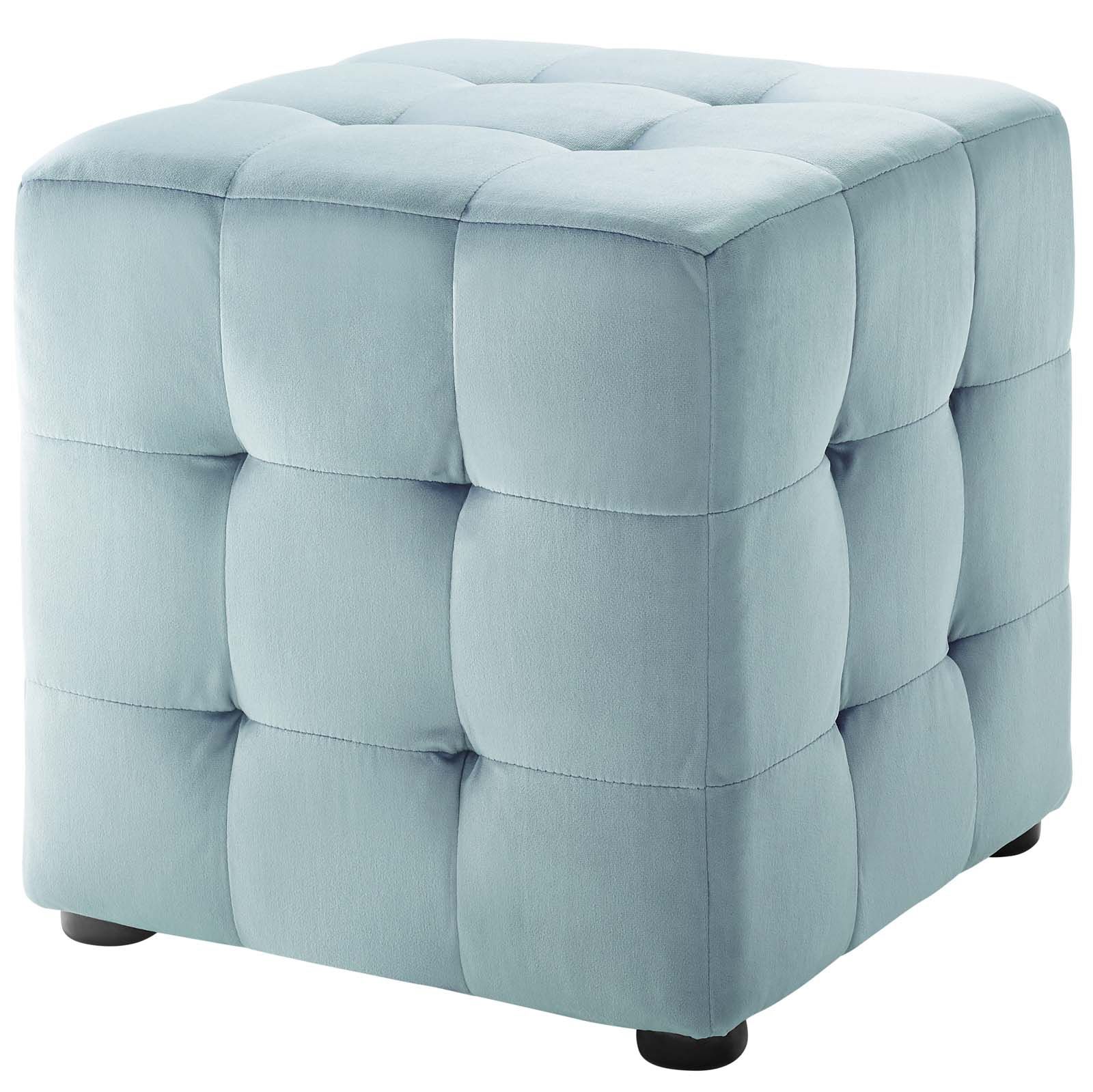 Cream Fabric Tufted Oval Ottomans Throughout Most Popular Contour Tufted Cube Performance Velvet Ottoman Light Blue (View 7 of 10)