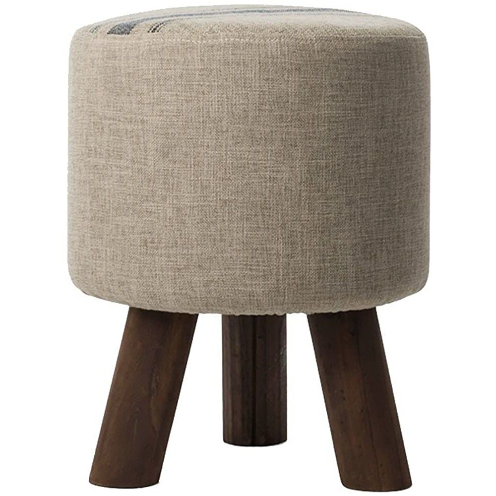 Cream Linen And Fir Wood Round Ottomans Regarding Most Up To Date Amazon: Wz Ottomans Round Footstool Upholstered Wood Elegant Small (View 5 of 10)
