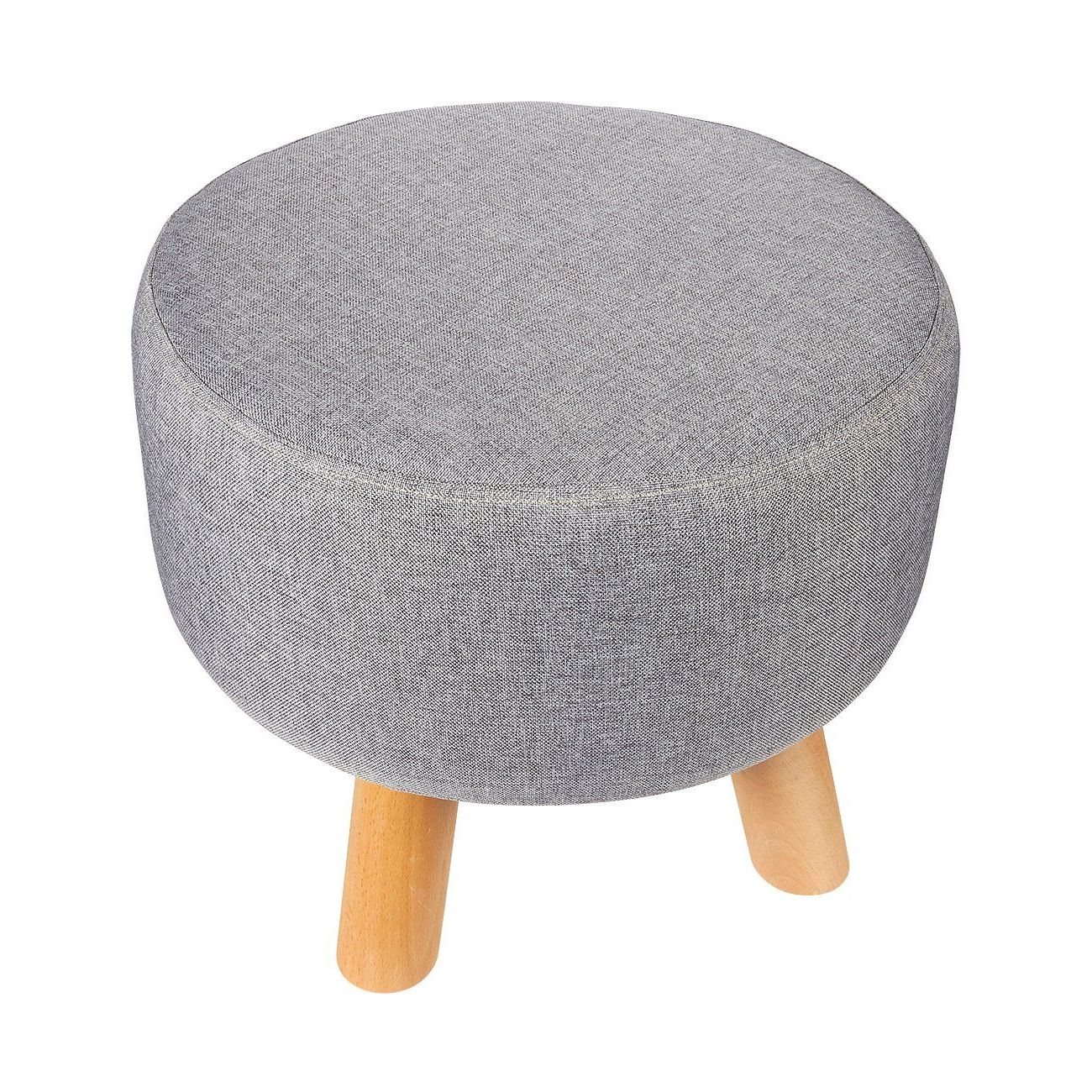 Cream Linen And Fir Wood Round Ottomans Throughout Well Liked Ottoman Footstool Round Pouf Ottoman Foot Stool Foot Rest With (View 2 of 10)