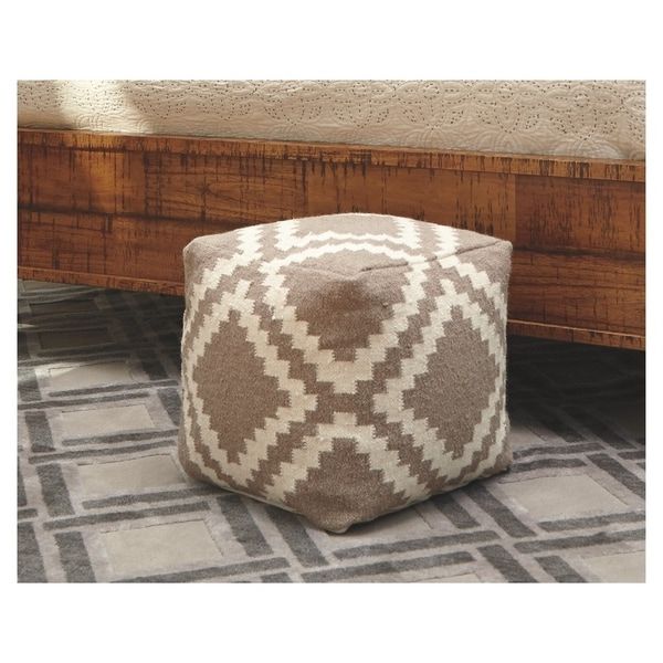Cream Velvet Brushed Geometric Pattern Ottomans With Regard To Most Popular Shop Signature Designashley Geometric Gray Pouf – Overstock –  (View 4 of 10)
