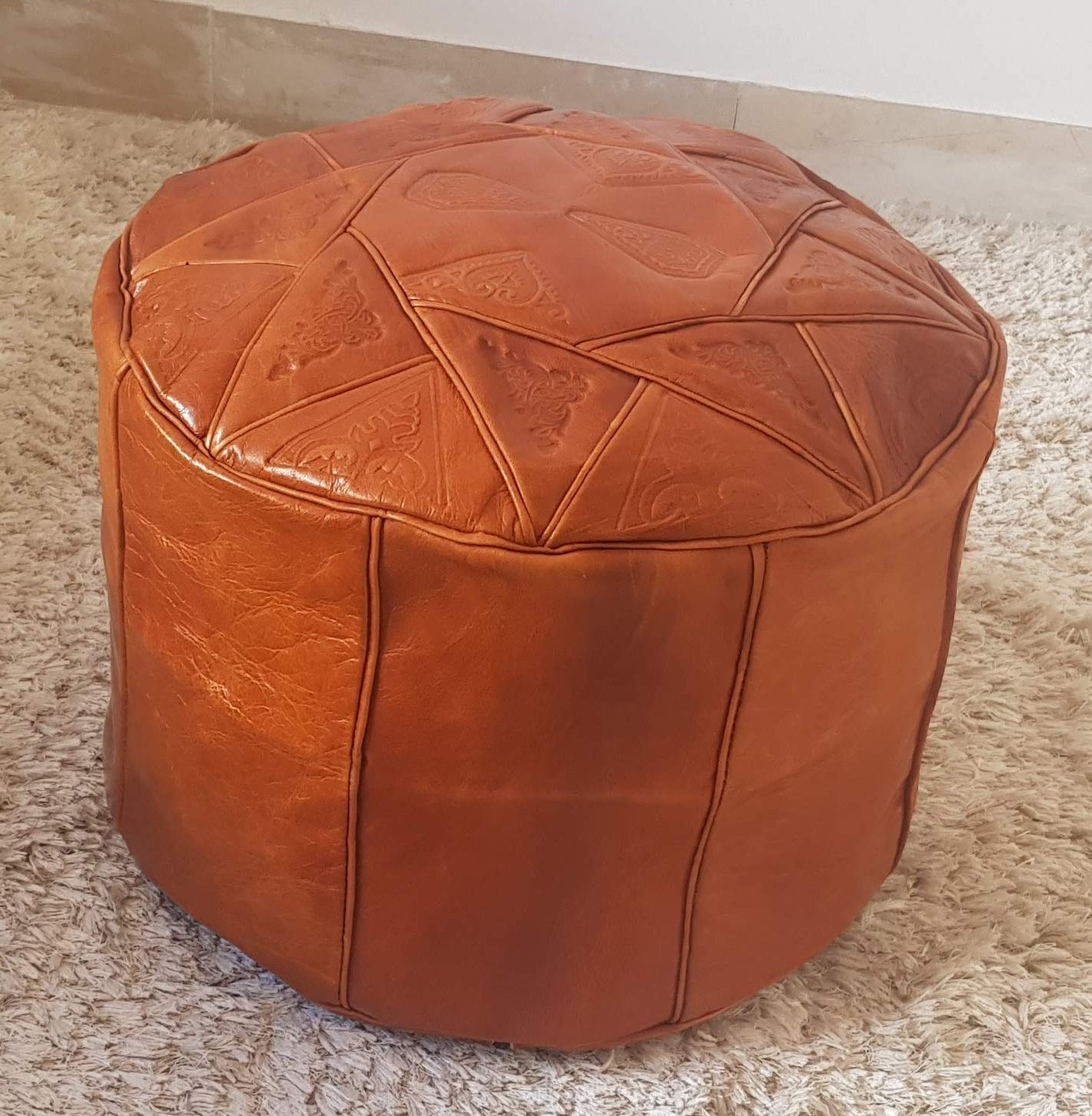 Cube Moroccan Leather Pouf, Brown (View 8 of 10)