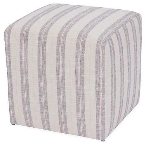 Cube Ottoman, Living Room Stools In Gray Stripes Cylinder Pouf Ottomans (View 2 of 10)