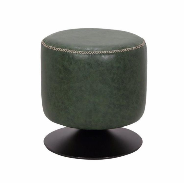 Current Chintaly – Round Vintage Upholstered Ottoman In Green – 5035 Ot Grn Throughout Textured Green Round Pouf Ottomans (View 3 of 10)