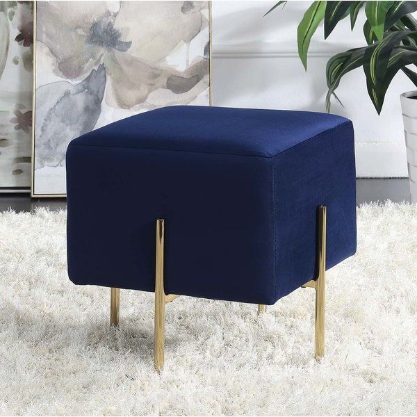 Current Cream Velvet Brushed Geometric Pattern Ottomans Within Full Of Glamour And Rich Hues, This Modern Blue Ottoman Is Perfect For (View 9 of 10)