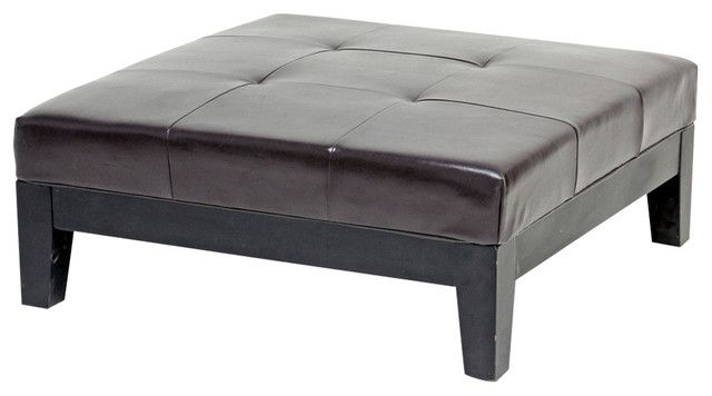 Current Dark Brown Large Full Leather Square Cocktail Ottoman – Contemporary In Brown Leather Square Pouf Ottomans (View 5 of 10)