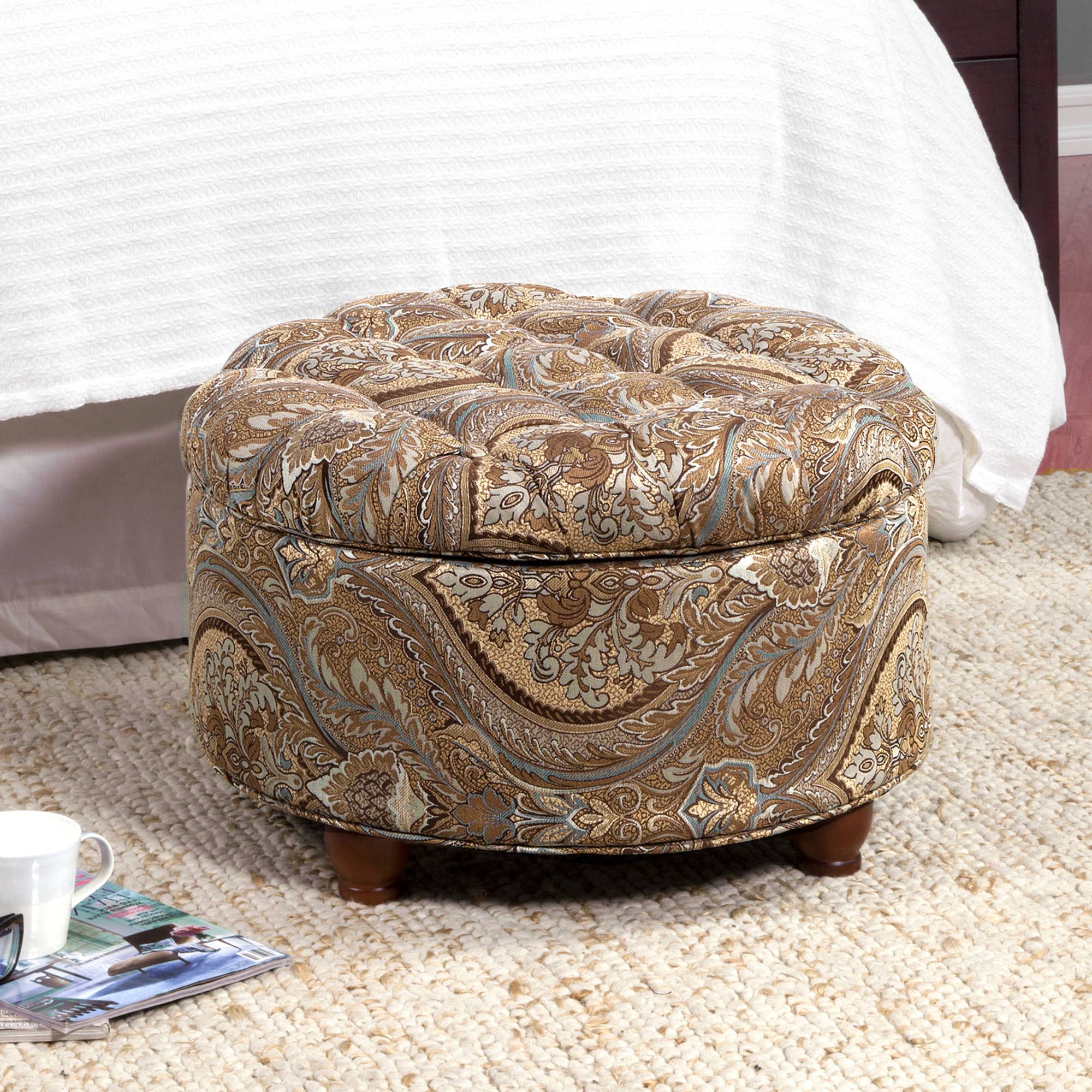 Current Homepop Large Tufted Round Storage Ottoman, Multiple Colors – Walmart Inside Round Pouf Ottomans (View 2 of 10)