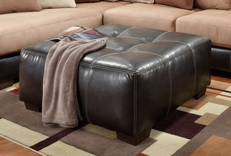 Current Large Square Tufted Dark Brown Bonded Leather Ottoman For Dark Brown Leather Pouf Ottomans (View 4 of 10)