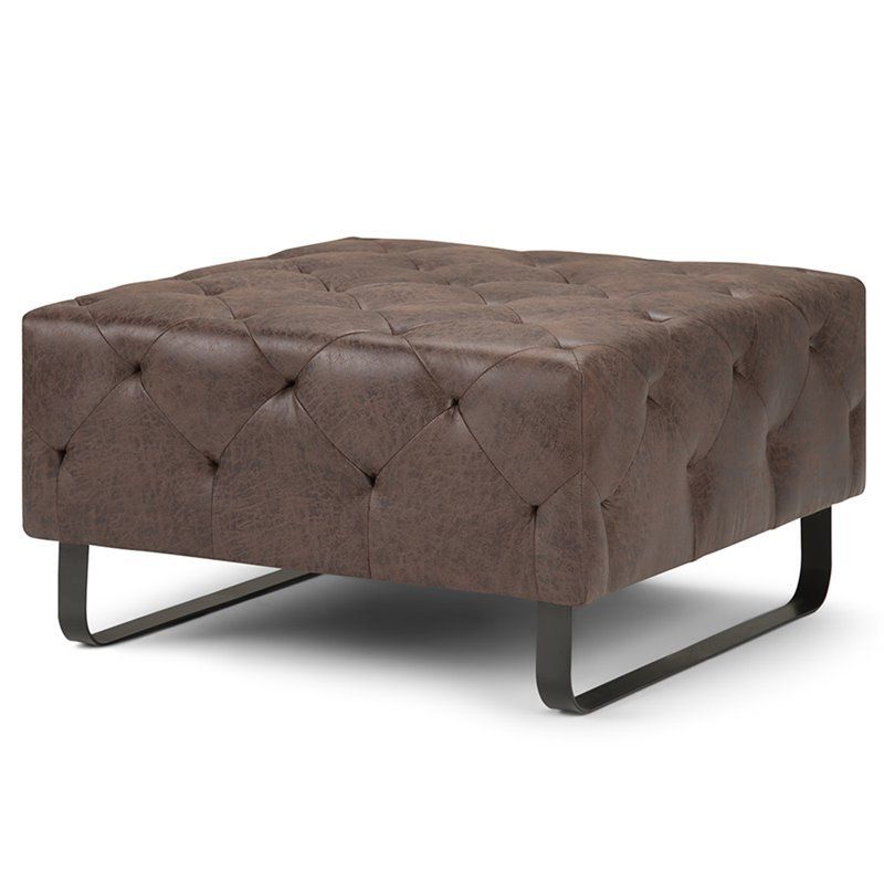 Current Simpli Home Orla Faux Leather Coffee Table Ottoman In Distressed Brown For Espresso Leather And Tan Canvas Pouf Ottomans (View 4 of 10)