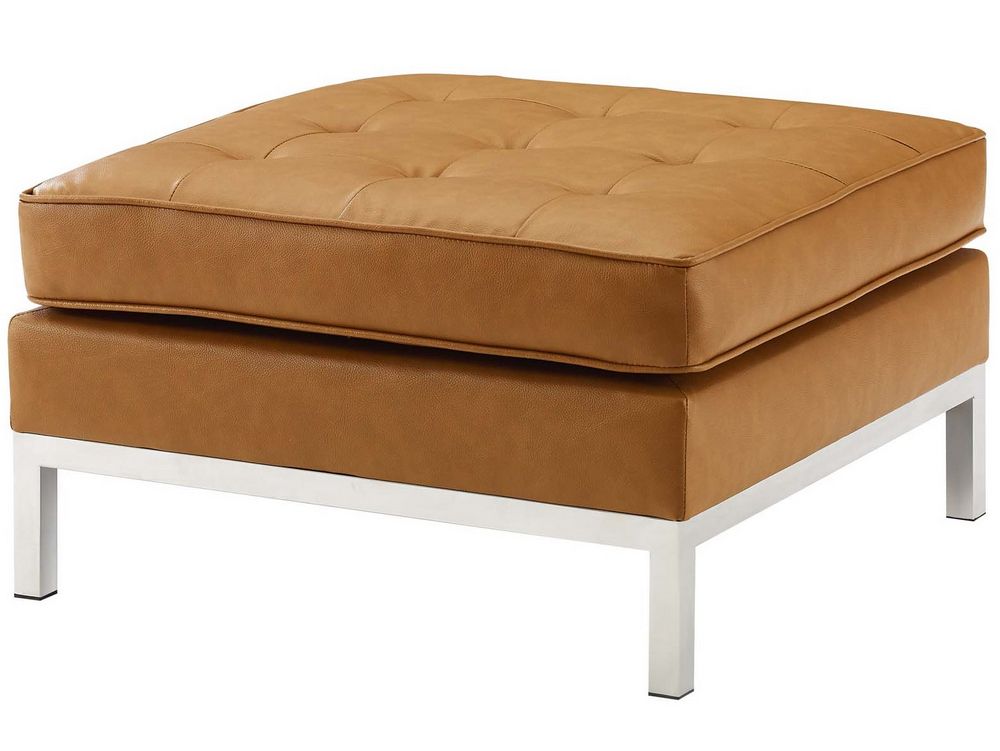 Current White Leather And Bronze Steel Tufted Square Ottomans For Loft Tan Faux Leather Tufted Square Ottomanmodway (View 3 of 10)