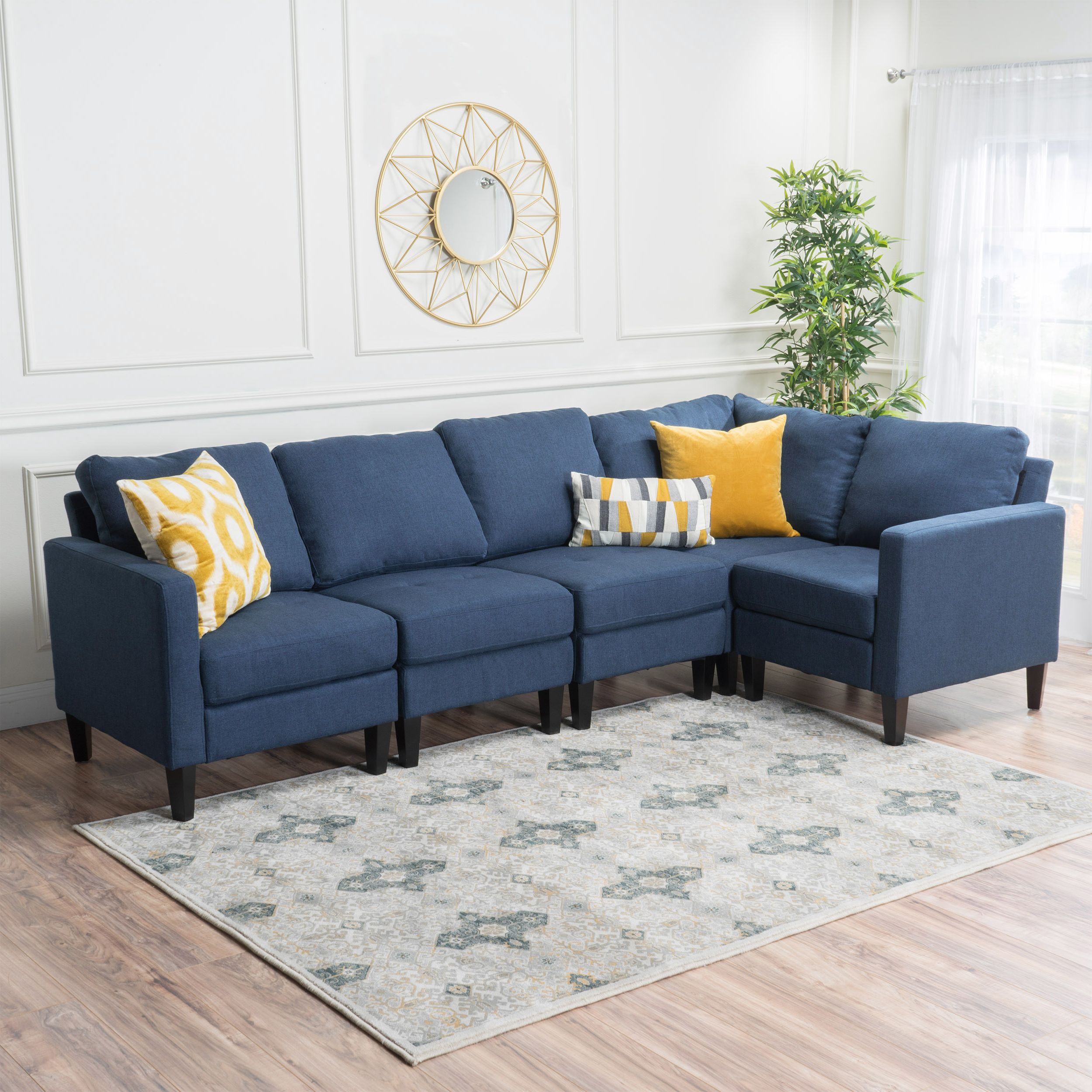 Dark Blue Fabric Banded Ottomans Intended For Best And Newest Noble House Fabric Sectional Couch,dark Blue – Walmart – Walmart (View 8 of 10)