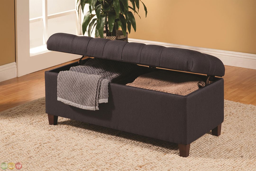 Dark Brown Transitional Ottoman Tufted Storage Bench For Preferred Navy And Dark Brown Jute Pouf Ottomans (View 2 of 10)