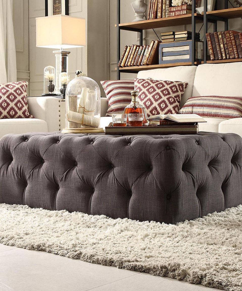 Dark Gray Montvale Cocktail Ottomanhomebelle #zulily #zulilyfinds Intended For Famous Navy And Dark Brown Jute Pouf Ottomans (View 9 of 10)