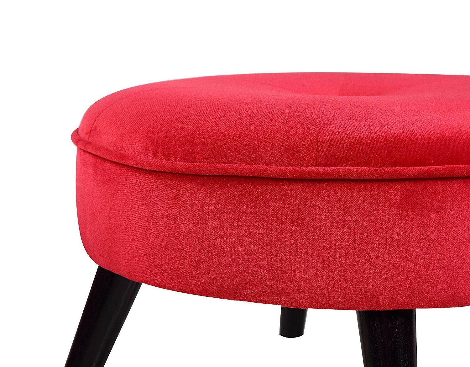 Dark Red And Cream Woven Pouf Ottomans Throughout Well Known Red Small Footstool Round Footrest Ottoman In Velvet Upholstery Dark (View 9 of 10)