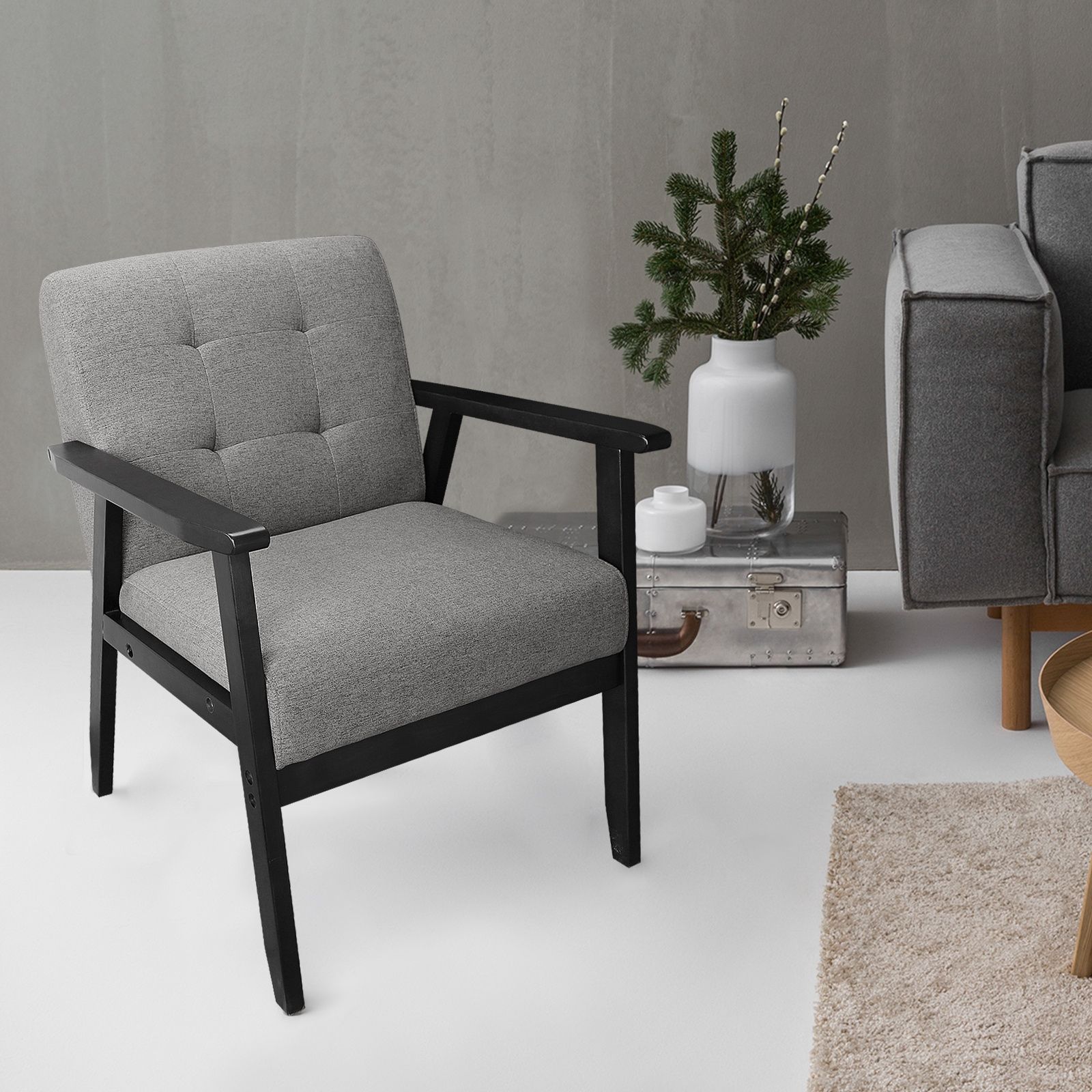 Dazone Modern Accent Fabric Chair Single Sofa Comfy Upholstered Arm With Current Smoke Gray Wood Accent Stools (View 5 of 10)