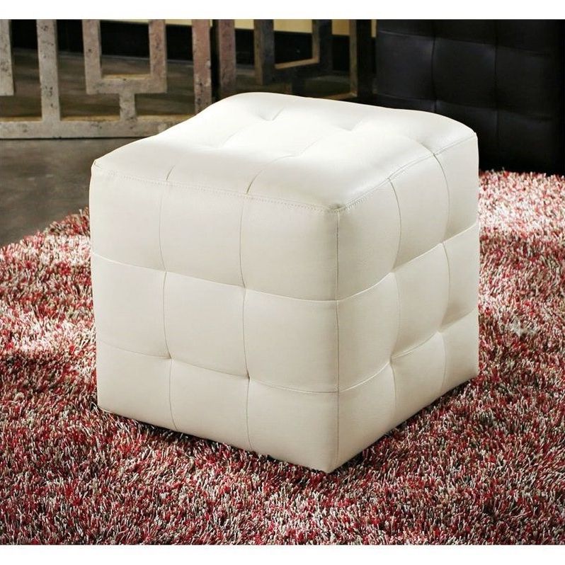 Diamond Sofa Zen Leather Tufted Cube Accent Ottoman In White – Zencowh Throughout Famous White Leatherette Ottomans (View 3 of 10)