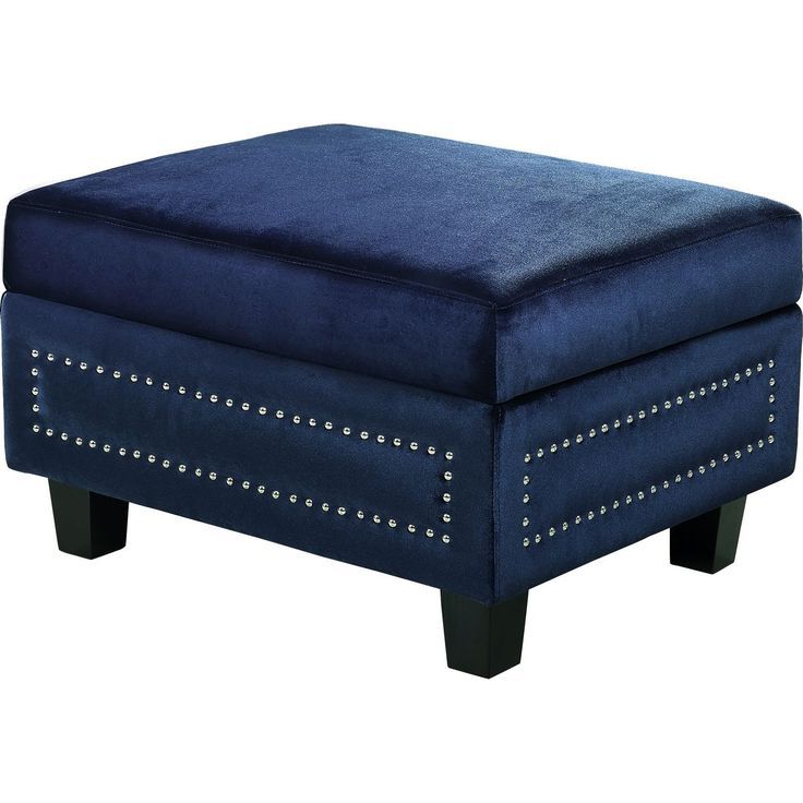 Dynamic Home Decor – Ferrara Sectional Sofa In Navy Velvet W/ Nailhead Inside Widely Used Gray Fabric Round Modern Ottomans With Rope Trim (View 6 of 10)