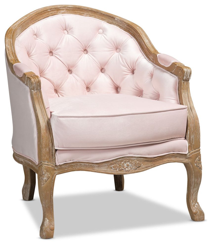 Earle Provincial Light Pink Velvet Upholstered White Washed Oak Wood Within Favorite White Washed Wood Accent Stools (View 9 of 10)