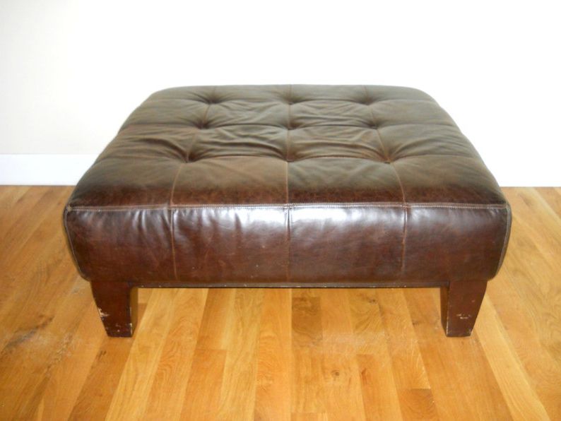 Espresso Brown Tufted Leather Large Ottoman Pottery Barn 1990s (View 9 of 10)