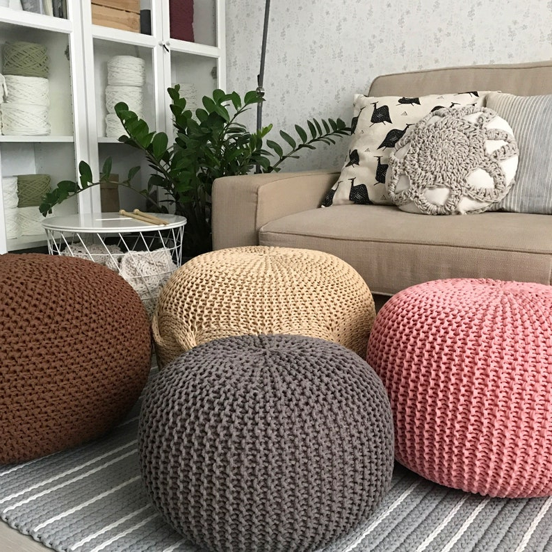 Etsy For Cream Cotton Knitted Pouf Ottomans (Photo 2 of 10)