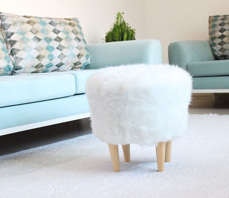 Etsy Inside White Faux Fur And Gold Metal Ottomans (View 7 of 10)