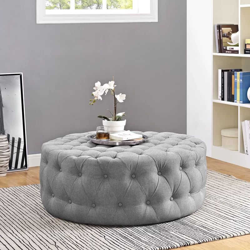 Fabric Ottoman, Round Pouf Within Snow Tufted Fabric Ottomans (View 10 of 10)