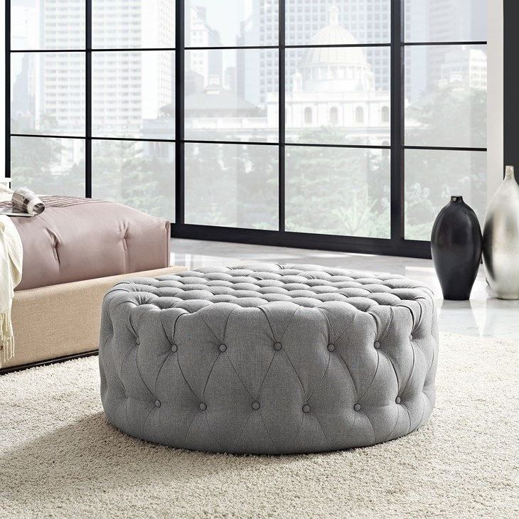 Fabric Ottoman, Round With Regard To Most Current Gray Fabric Oval Ottomans (View 2 of 10)
