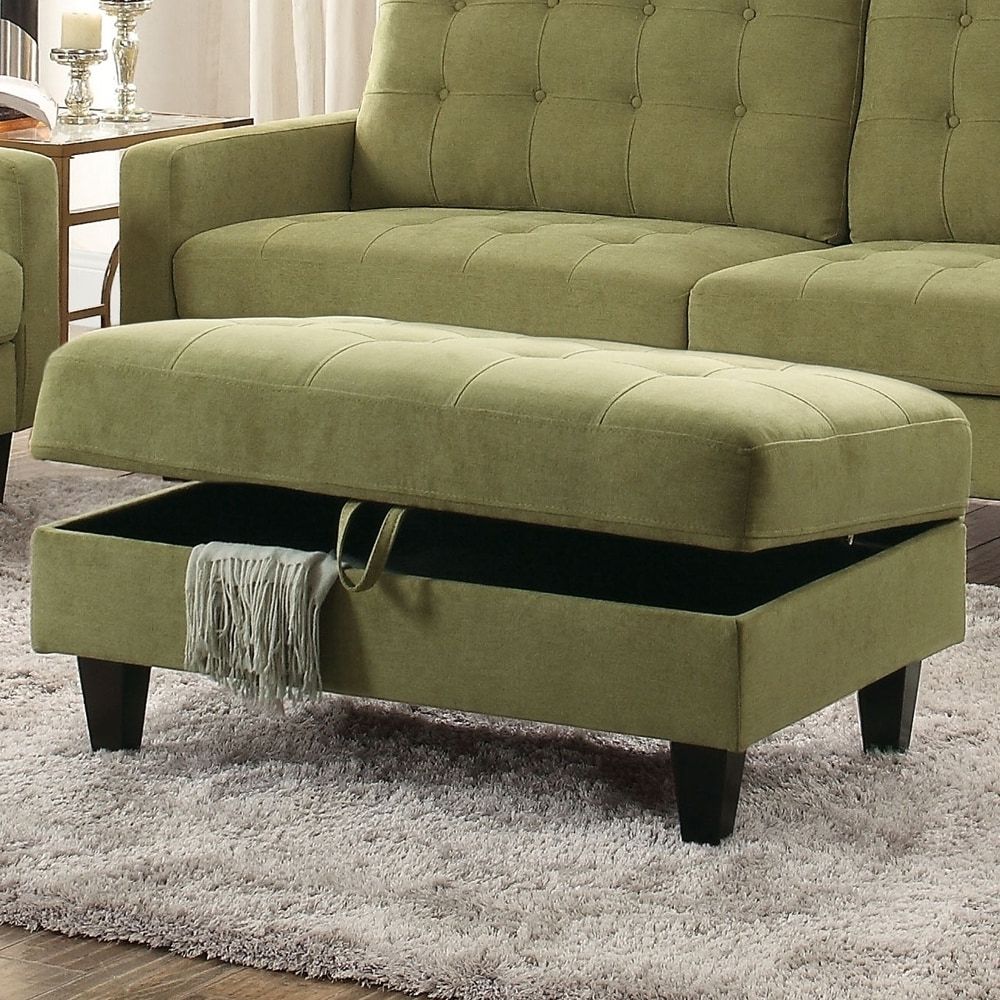 Fabric Storage Ottomans Pertaining To Most Current Benzara Fabric Upholstered Button Tufted Ottoman With Storage, Green (View 7 of 10)