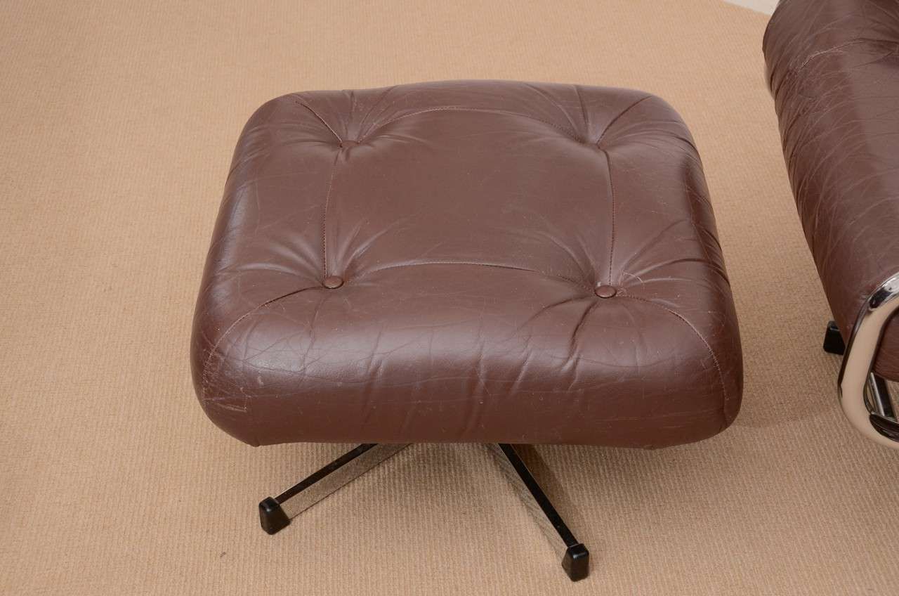 Famous 1960's Pieff Leather And Chrome Swivel Chair With Ottoman At 1stdibs For Chrome Swivel Ottomans (View 9 of 10)