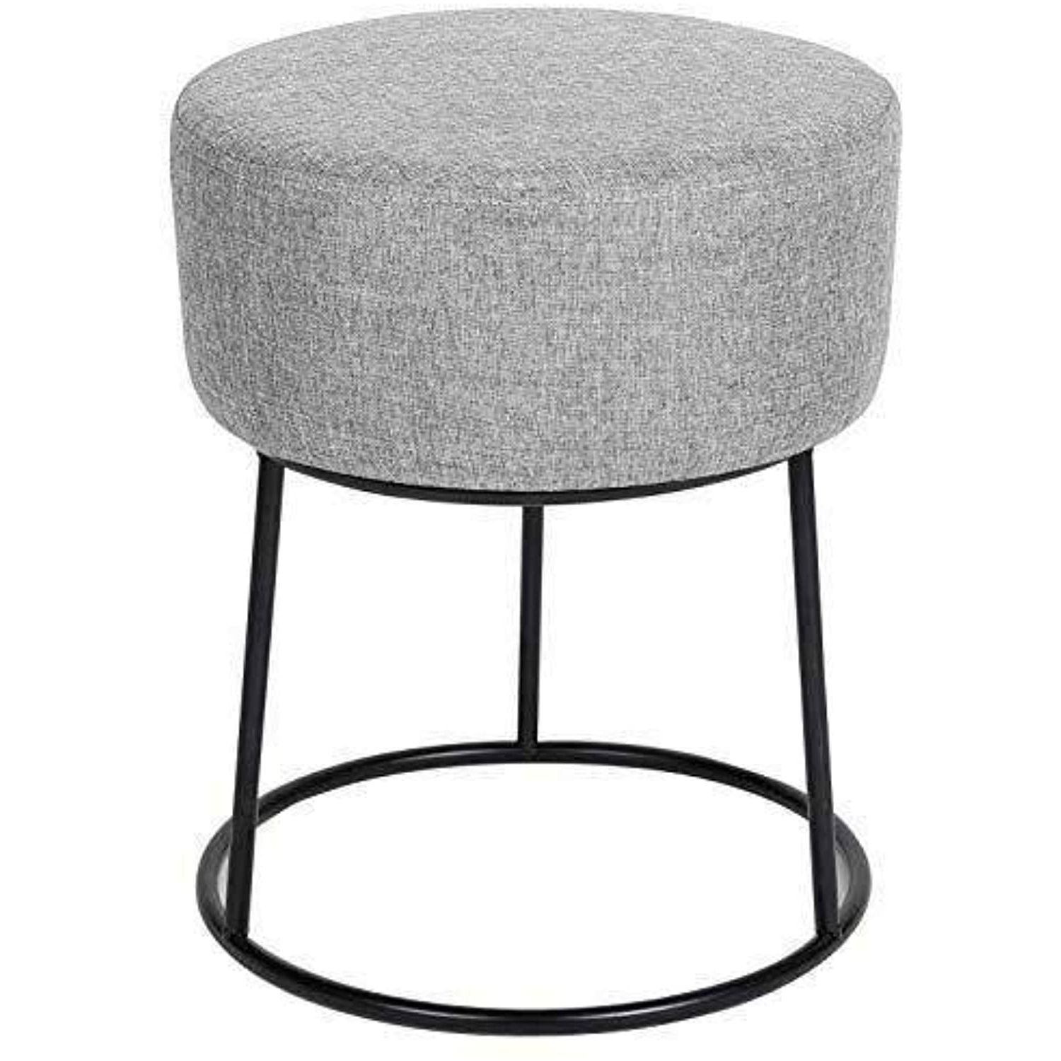 Famous Amazon: Grey Linen Foot Stool Ottoman – Soft Compact Round Padded Intended For Cream Linen And Fir Wood Round Ottomans (View 8 of 10)