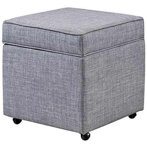 Famous Amazon: Posh Living Ruby Light Grey Linen Cube Ottoman – Hidden With Light Blue And Gray Solid Cube Pouf Ottomans (View 9 of 10)