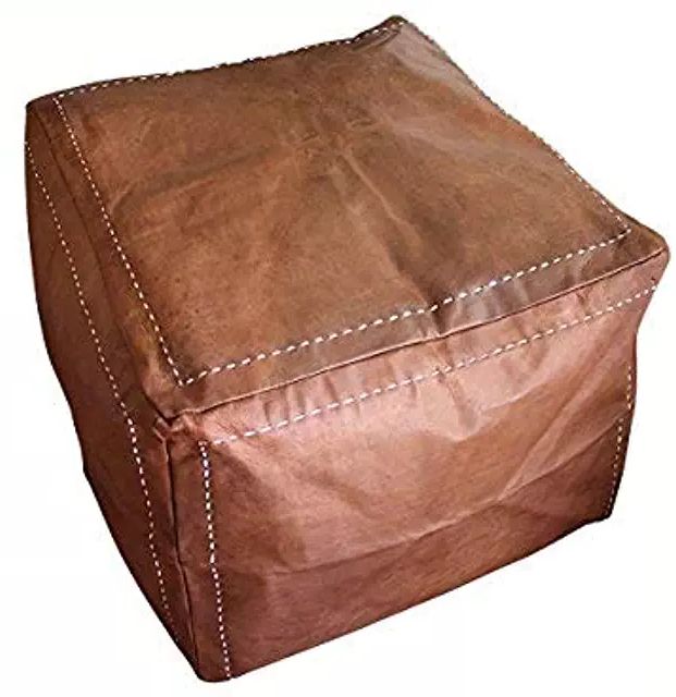 Famous Brown Leather Tan Canvas Pouf Ottomans For Amazon: Leather Pouf (View 6 of 10)