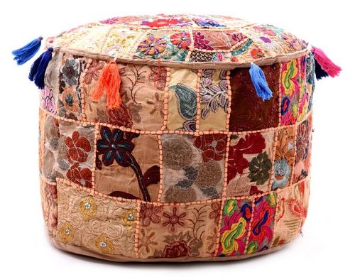 Famous Cylinder Cotton Patchwork Pouf Ottoman, Size: 22" Inch ( Diameter), Rs Within Blue And Beige Ombre Cylinder Pouf Ottomans (View 1 of 10)