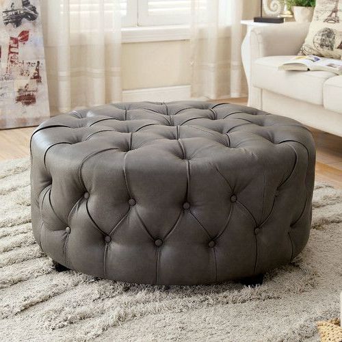 Famous Found It At Wayfair – Bowie Leather Tufted Round Ottoman (View 8 of 10)