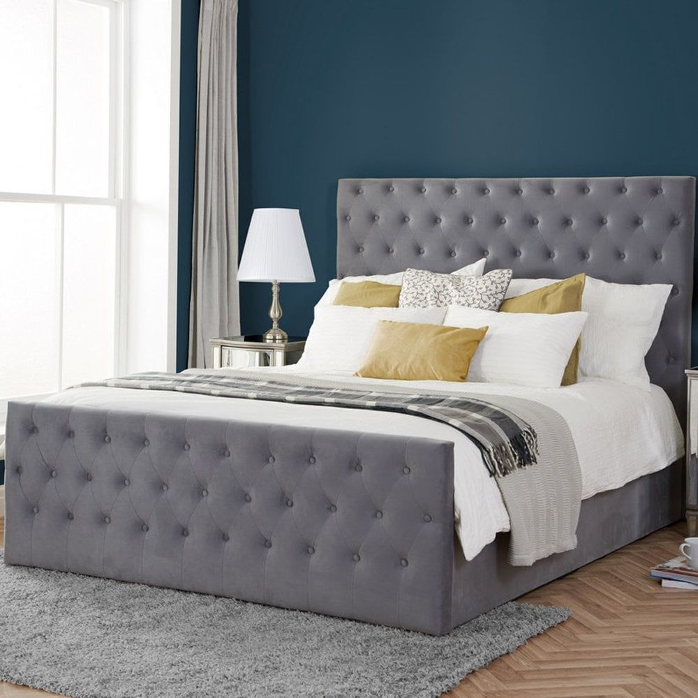 Famous Honeycomb Silver Velvet Fabric Ottomans Within Maqot6grv Marquis Ottoman Grey Velvet Fabric Bed (View 10 of 10)