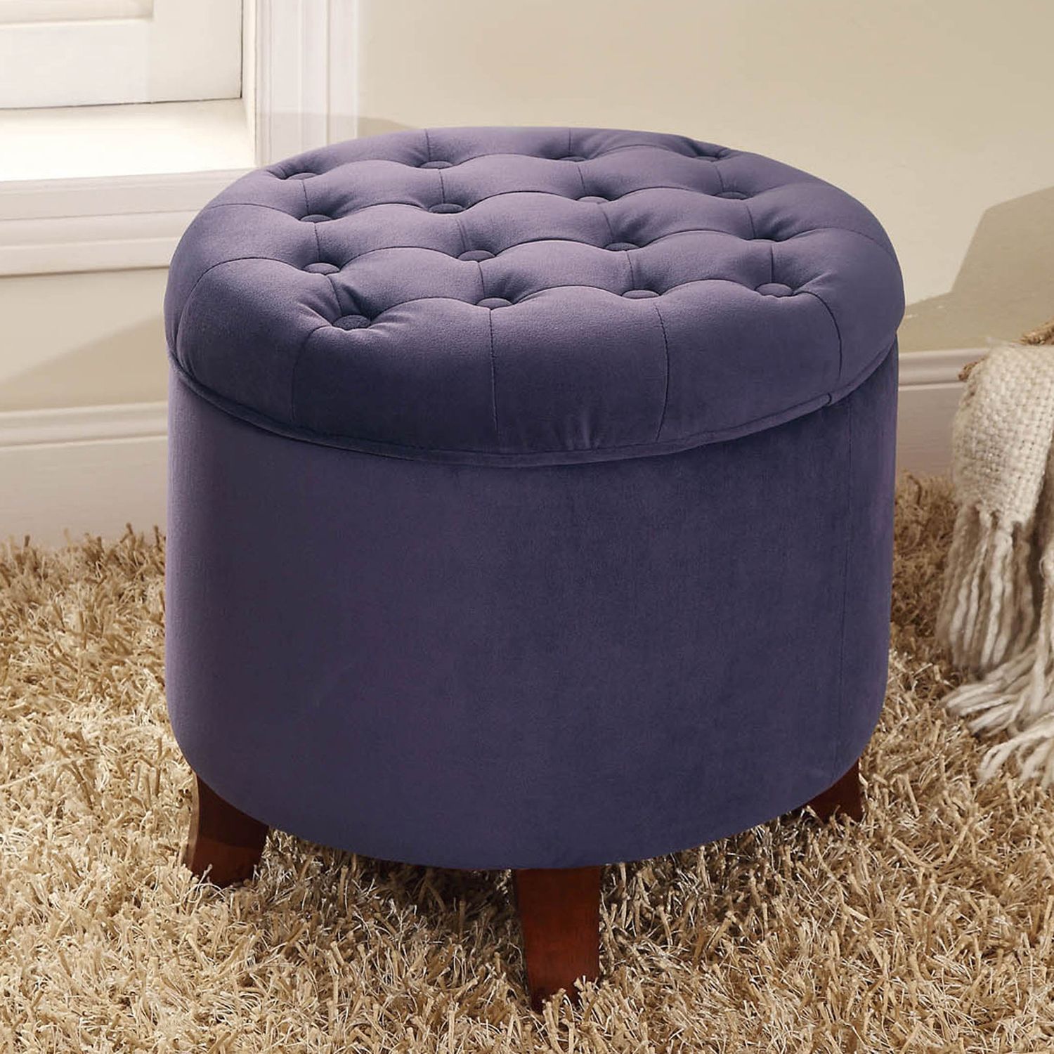 Famous Purple Velvet Tufted Round Storage Ottoman – Pier1 Imports Intended For White Large Round Ottomans (View 1 of 10)