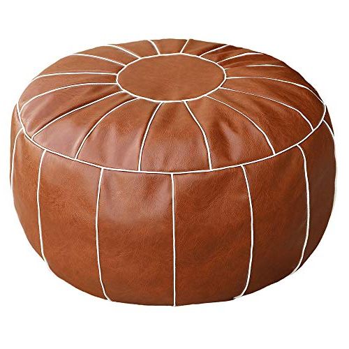 Famous Round Beige Faux Leather Ottomans With Pull Tab Throughout Handmade Moroccan Round Pouf Foot Stool Ottoman Seat Faux Leather Large (View 1 of 10)
