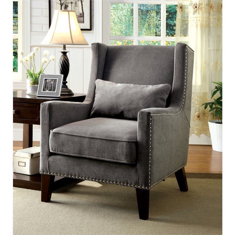 Famous Smoke Gray Wood Accent Stools Within Furniture Of America Franklin Wood Wingback Nailhead Trim Accent Chair (View 6 of 10)