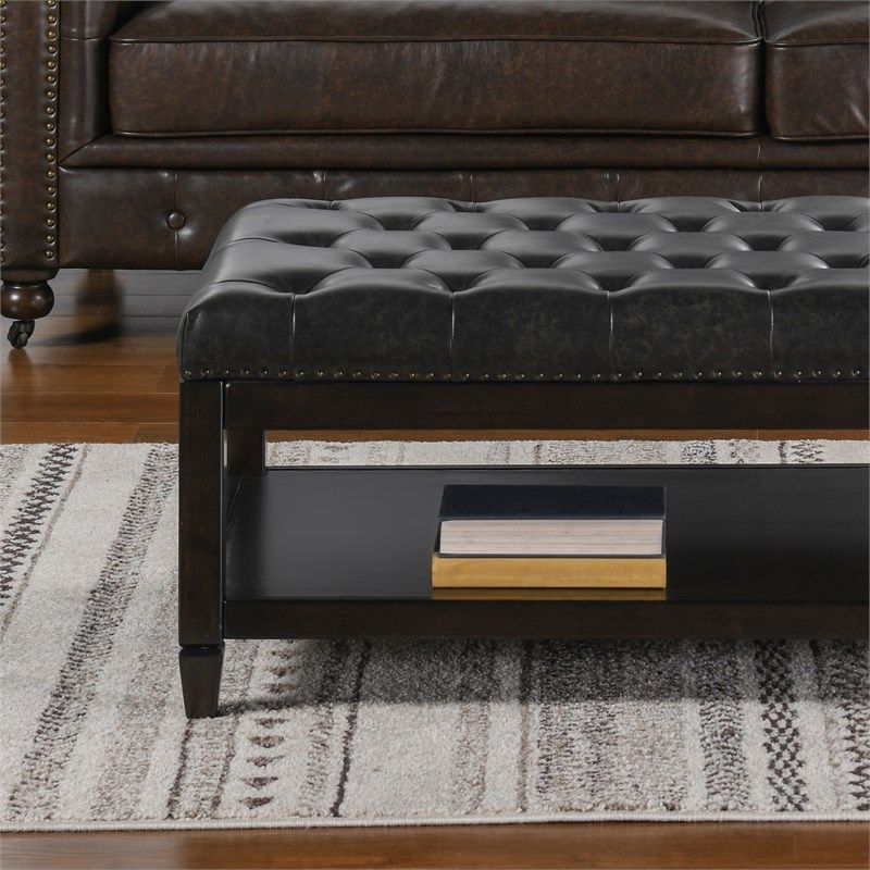 Famous Sylvan Tufted Cocktail Storage Ottoman Vintage Black Brown Faux Leather With Black Faux Leather Tufted Ottomans (View 8 of 10)