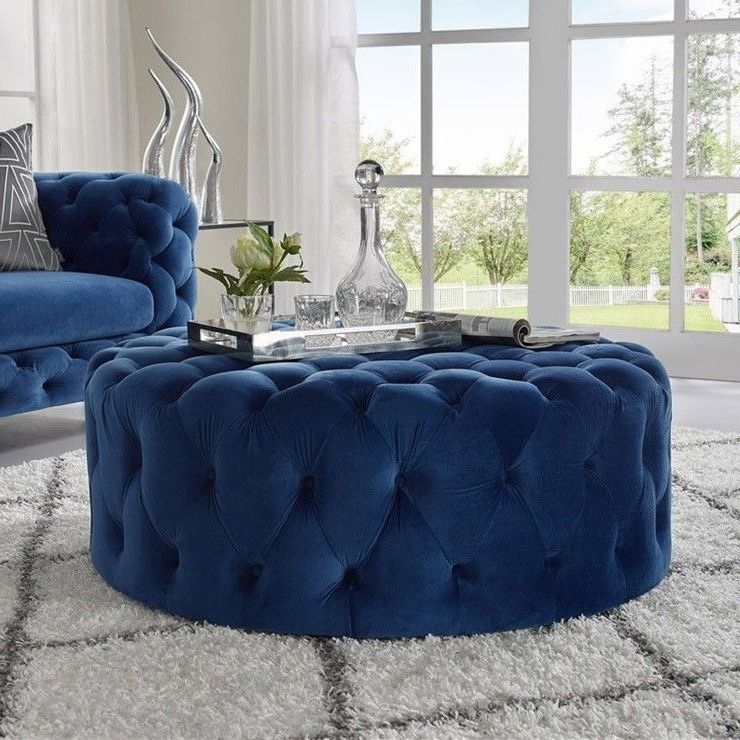 Famous Tufted Ottoman Deep Blue Velvet Ottoman Coffee Table Tufted Cocktail For Royal Blue Tufted Cocktail Ottomans (View 5 of 10)